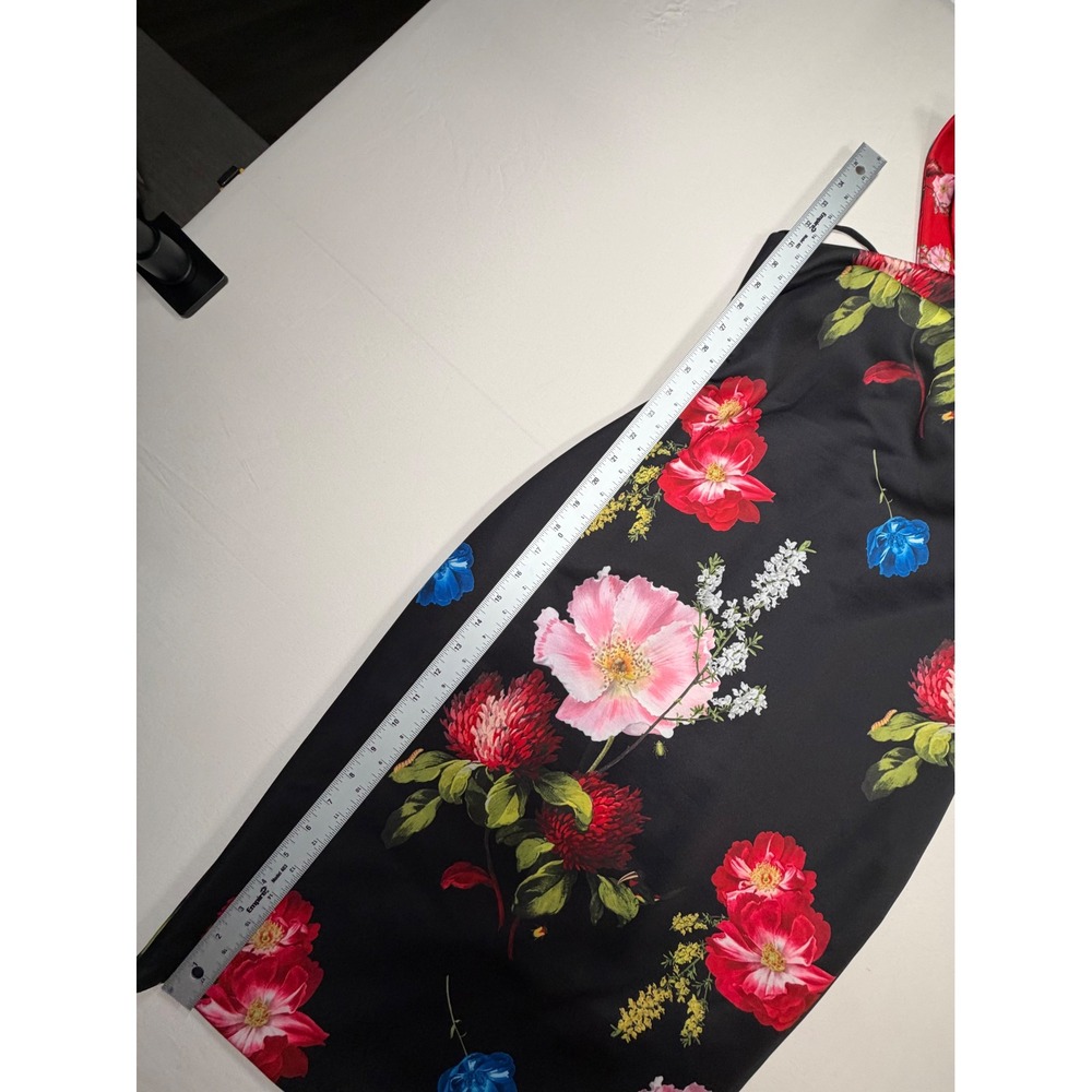 Ted Baker Polayo Floral Bodycon Dress Womens Size 3 Red Asymmetric Cutout 0392 - Picture 5 of 10